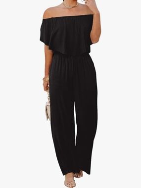 Off-Shoulder Black Wide-Leg Jumpsuit